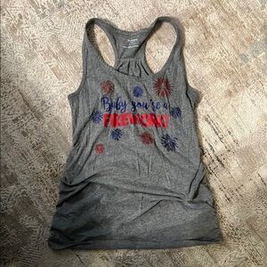 Gray Maternity Tank Top with Graphic Design